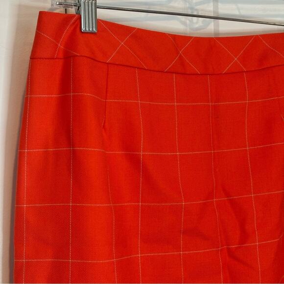 Pendleton Coral Orange Windowpane Plaid Wool Pencil Skirt 6 Petite - Picture 2 of 8